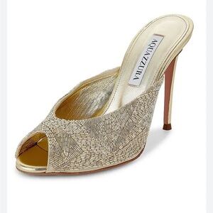 Aquazzura La Nuit 105mm Metallic Leather Beaded Mule
NIB**